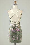 Charming Appliques Spaghetti Straps Bodycon Design A-line Homecoming Dress HZ1024
