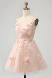 Fashion Blush Sequin 3D Flower Design A-line V-neck Homecoming Dress HZ1024