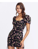 Vintage Floral Sheath Design A-line Short-sleeved Women Party Dress HZ1024