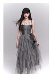 Simple Fashion Gray Rose Flower Design Women Spaghetti Strap Dress HZ1024