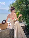 Simple Fashion Women Floral Design A-Line Spaghetti Strap Dress HZ1024