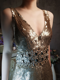 Retro Golden V-neck Sparkling Beaded Sequin Design A-line Short Homecoming Dress HZ1024