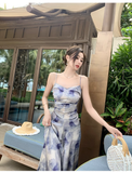 New Simple Elegant Floral Design Beach Holiday Spaghetti Strap Dress HZ1024