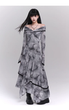 Fashion Butterfly Pattern Gothic Style Bell Sleeve Design Long-sleeved Dress HZ1024