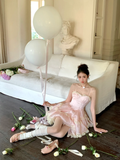 Cute Pink Sweetheart Princess Style Tiered A-Line Design Spaghetti Strap Short 18th Birthday Party Dress Homecoming Dress HZ1024
