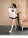 Vintage Black Polka Dot A-Line Homecoming Dress Party Dress Cocktail Dress HZ1024