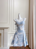 New Simple Blue Applique Spaghetti Strap A-line Short Homecoming Dresses HZ1024