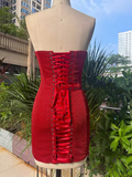 Retro Strapless Sweetheart Lace-up Design Sheath Satin Party Dress Homecoming Dresses HZ1024