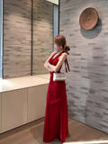 Simple Wine Red Rose Design Split Dress Long A-line Halter Dress HZ1024