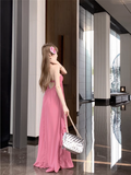 New Fashion Rose Pink Loose-fitting Design A-line Halter Dress HZ1024
