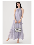 New Fashion Purple Loose-fitting Design Elegant A-line Halter Dress HZ1024