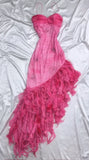 Vintage Hot Pink Sweetheart A-Line Prom Dress Beaded Ruffle Chiffon Spaghetti Strap Formal Dress HZ1024