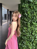New Fashion Rose Pink Loose-fitting Design A-line Halter Dress HZ1024