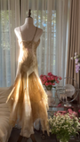 Retro Sweetheart Mermaid Spaghetti Strap Design A-line Romantic Chiffon Evening Dress Prom Dress HZ1024