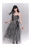 Simple Fashion Gray Rose Flower Design Women Spaghetti Strap Dress HZ1024