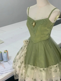 Vintage Green Spaghetti Strap Applique A-line Tulle Short Homecoming Dresses HZ1024