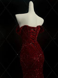 Enchanting Shiny Sequin Sweetheart Off-the-shoulder Mermaid Floor-length High Slit Prom Dress Evening Dress HZ1024