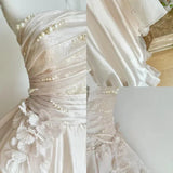Elegant Pink A-line Strapless Pearl Tulle Floor-length Formal Prom Dress Evening Gown HZ1024