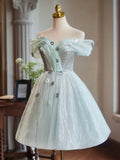 New Fashion 3D Flower Design A-line Off-the-shoulder Puffy Homecoming Dress HZ1024