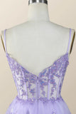 Vintage Purple Sequined Design A-line Spaghetti Strap Tiered Homecoming Dress HZ1024