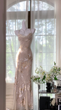 Elegant Mermaid Long Chiffon Spaghetti Strap Luxury Ball Gown Evening Dress Prom Dresses HZ1024