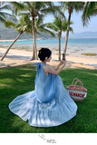 Simple Elegant Blue Design Beach Holiday Halter Dress HZ1024