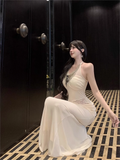 Elegant Beading Design Beige A-Line Long Banquet Halter Dress HZ1024