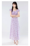 Simple Fashion Floral Design Sweet A-line V-neck Short-sleeved Dress HZ1024