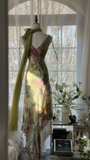 Elegant Green Fairy Gorgeous Floral Long Chiffon Spaghetti Strap Romantic Ball Gown Evening Dress Prom Dresses HZ1024