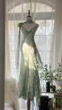 Retro Gorgeous Spaghetti Strap Green Beading Romantic Sparkling Evening Dress Prom Dresses HZ1024