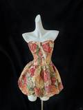Vintage Colorful Floral Design Strapless Romantic A-line Short Homecoming Dress HZ1024