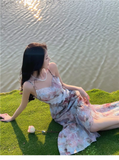 New Fashion Elegant Floral Design Mermaid Spaghetti Strap Dress HZ1024
