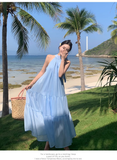 Simple Elegant Blue Design Beach Holiday Halter Dress HZ1024