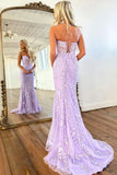 Mermaid Strapless Purple Lace Long Prom Dress, Purple Lace Formal Dress, Long Purple Evening Dress HZ1024
