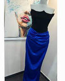 Elegant Mermaid Blue Off-the-shoulder Strapless Satin Long Ball Gown HZ1024