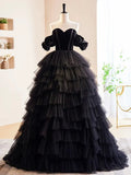 Black Velvet and Tulle Long Prom Dress, A-Line Off the Shoulder Formal Evening Dress HZ1024