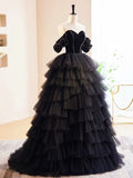 Black Velvet and Tulle Long Prom Dress, A-Line Off the Shoulder Formal Evening Dress HZ1024