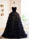 Black Velvet and Tulle Long Prom Dress, A-Line Off the Shoulder Formal Evening Dress HZ1024