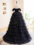 Black Velvet and Tulle Long Prom Dress, A-Line Off the Shoulder Formal Evening Dress HZ1024