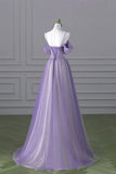 Lovely A-line Light Purple Tulle Beaded Long Party Dress, Light Purple Prom Dress HZ1024