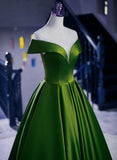 A-line Green Satin Floor Length Party Dress, Green Long Formal Dress HZ1024
