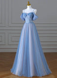 A-line Light Blue and Pink Long Evening Dress, Blue Party Dress Prom Dress HZ1024