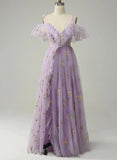 Light Purple V-neckline Straps Long Formal Dress, A-line Purple Prom Dress HZ1024
