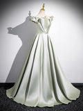 Light Green Long A-Line Princess Dress, Beautiful Off the Shoulder Evening Prom Dress HZ1024