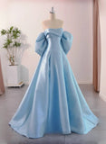 Blue Satin A-line Long Party Dress, Blue Satin Long Evening Dress Prom Dress HZ1024