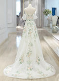Elegant White Sweetheart Off Shoulder Tulle Wedding Party Dress, White Tulle Evening Dress HZ1024