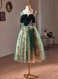 Green Tulle Knee Length Straps Homecoming Dress, Green Homecoming Dress HZ1024