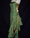 Green Satin Vintage Style High Low Party Dress, Mermaid Spaghetti Strap Dress Formal Dress HZ1024