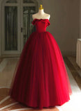 Red Tulle Long Scoop Long Prom Dress Party Dress, Red Evening Dress HZ1024