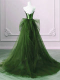 A-Line Green Sequins And Tulle Long Party Dress, Green Evening Dress Formal Dress HZ1024